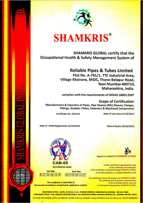 OHSAS 18001 : 2007 Certificate